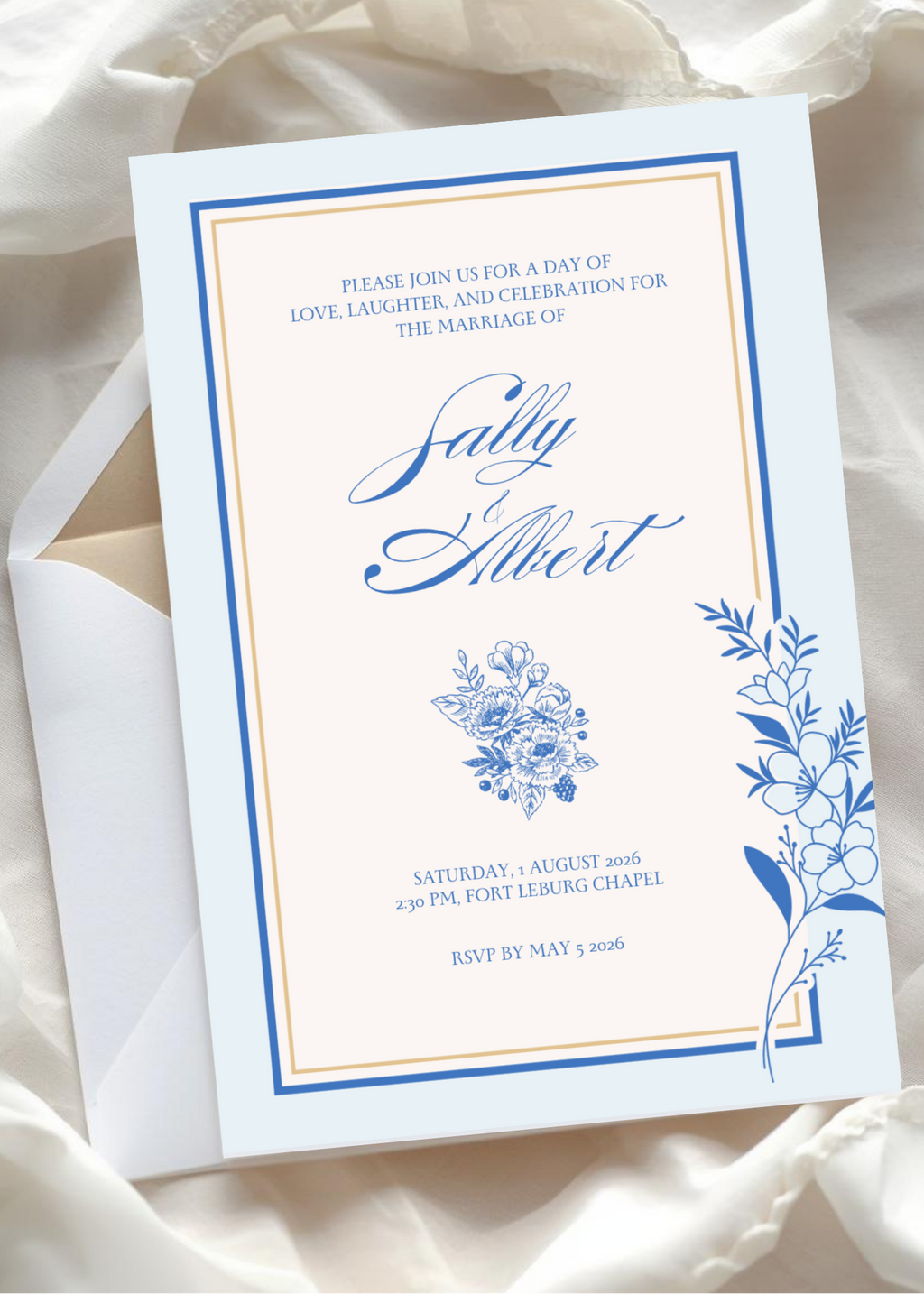 Something Blue Floral Wedding Invitation Template | Editable Canva Invite, Instant Download