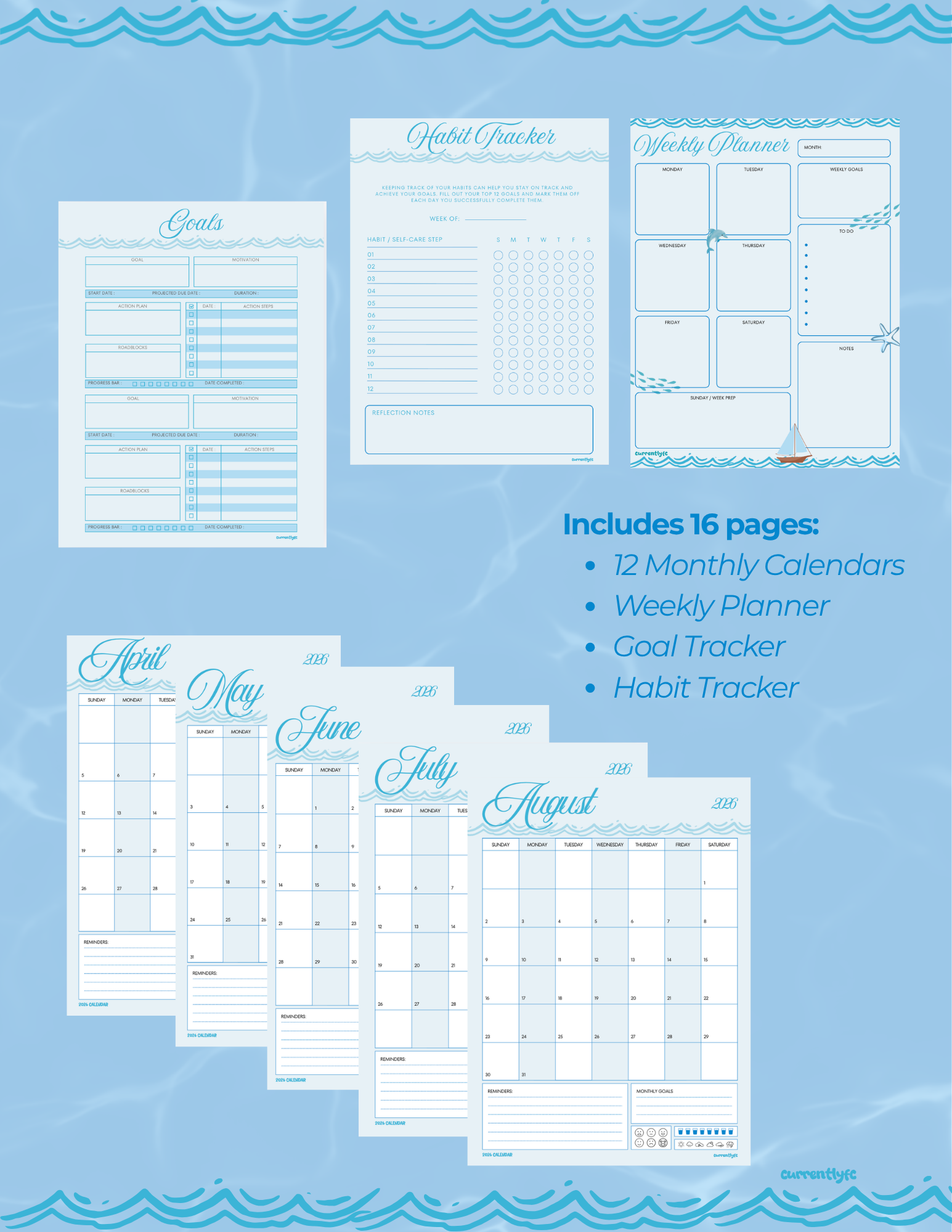 2026 Digital Planner Bundle Ocean Themed Printable Template
