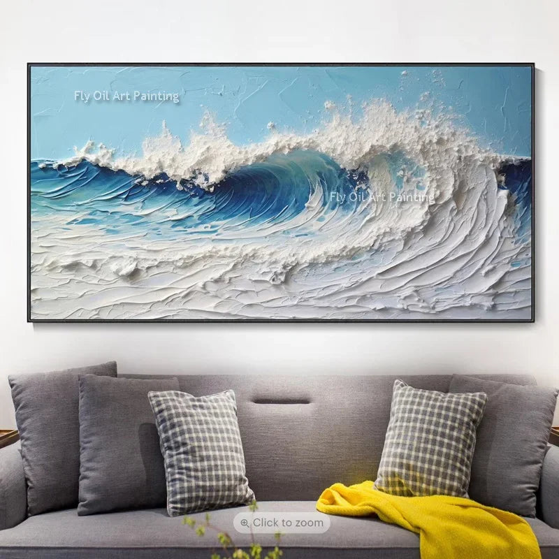 Ocean Waves Abstract Canvas Wall Art | Textured Oil Painting | Coastal Home Decor