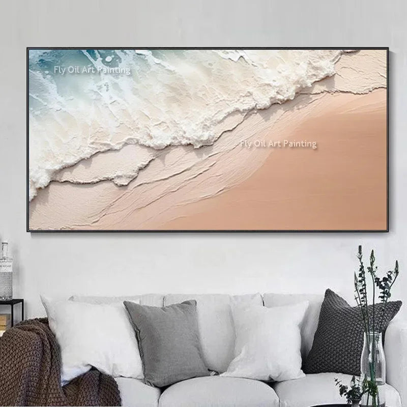 Ocean Waves Abstract Canvas Wall Art | Textured Oil Painting | Coastal Home Decor