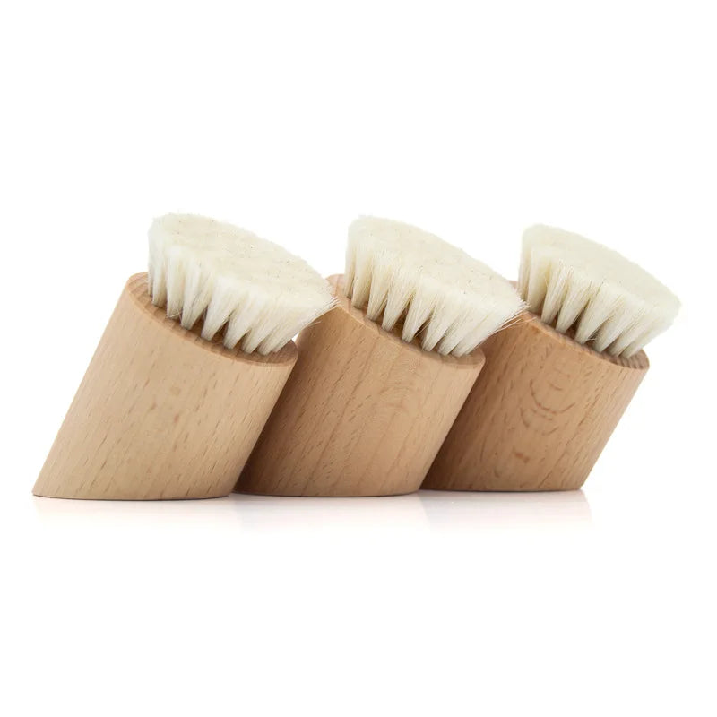 Soft Bristle Face Cleansing Brush | Wood Handle Facial Massage & Pore Care