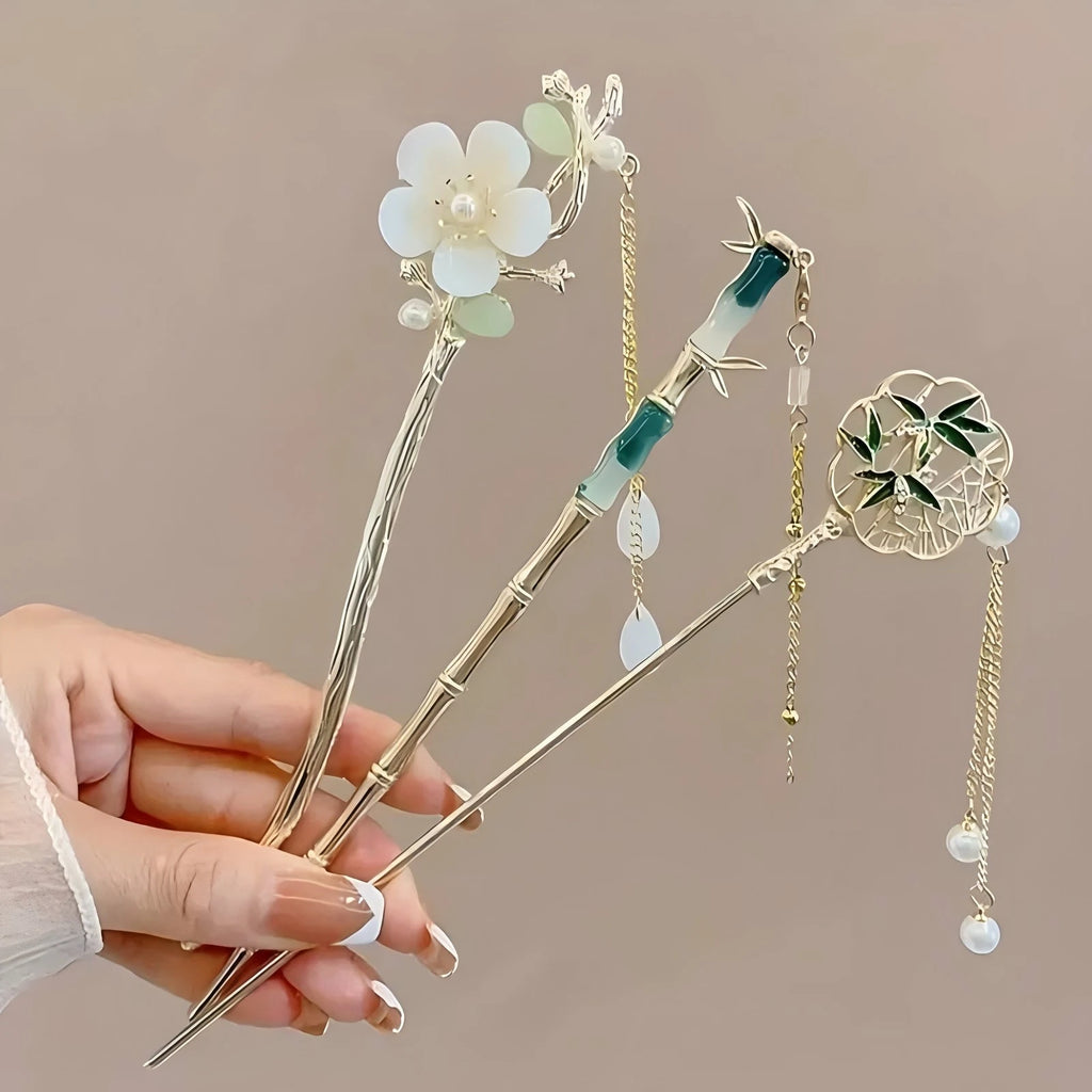 Chinese Floral Hair Stick | Elegant Tassel Hairpin for Women