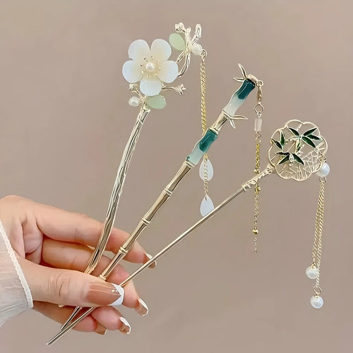 Chinese Floral Hair Stick | Elegant Tassel Hairpin for Women