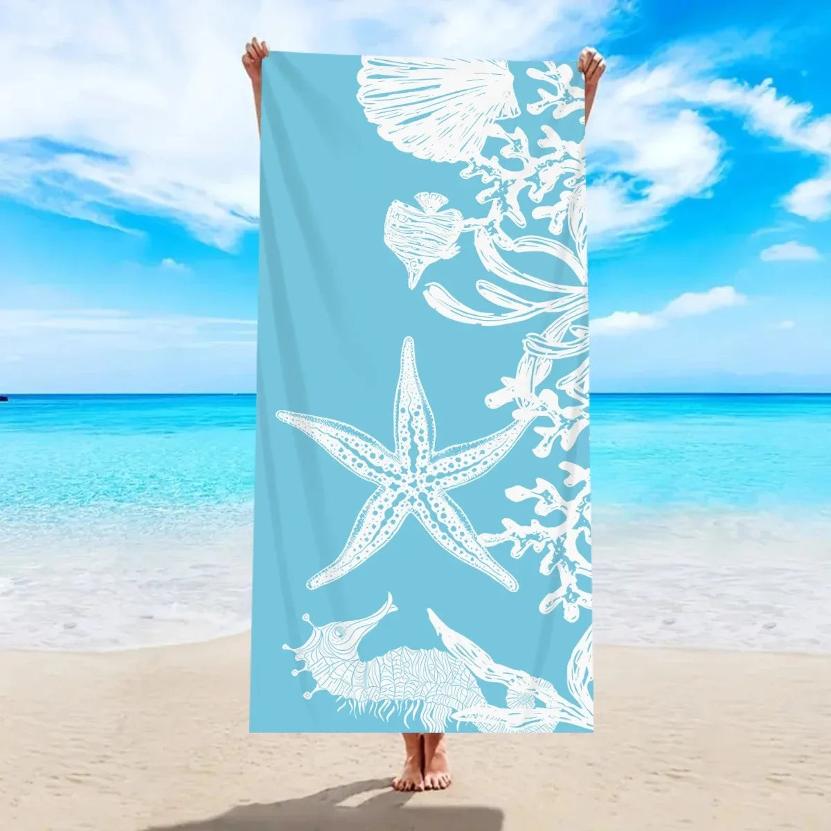 Seashell & Starfish Beach Towel | Coastal Print Pool Towel