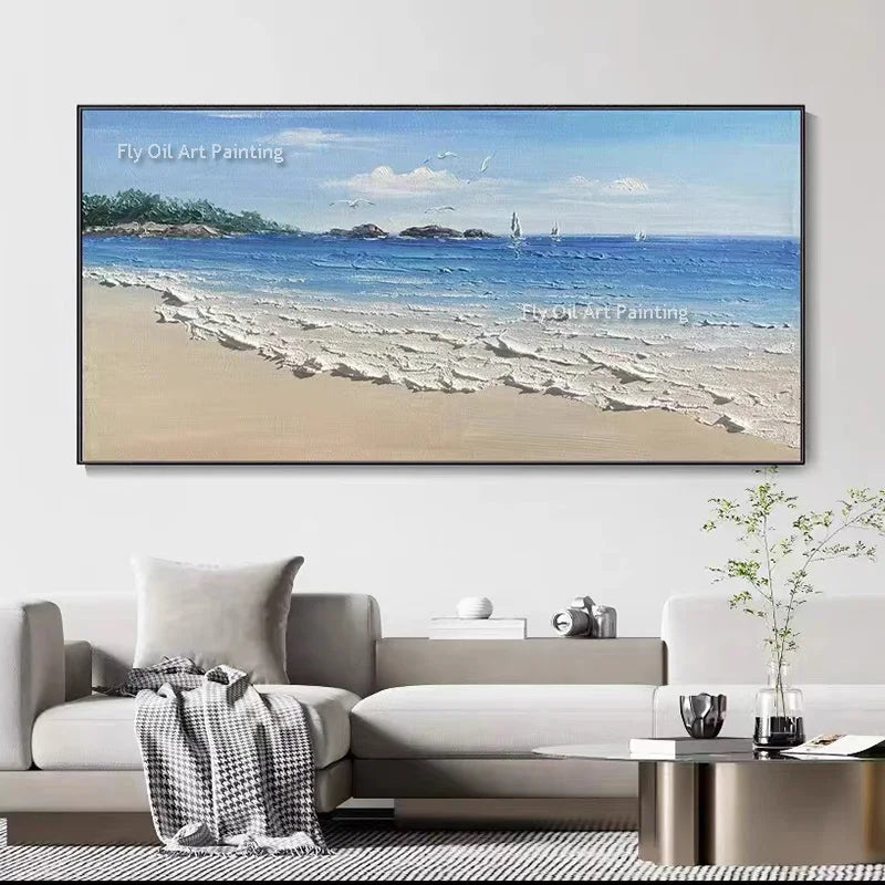 Ocean Waves Abstract Canvas Wall Art | Textured Oil Painting | Coastal Home Decor
