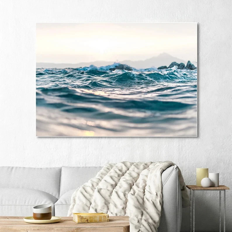 Ocean Waves Canvas Wall Art | Coastal Seascape Print | Beachy Home Decor