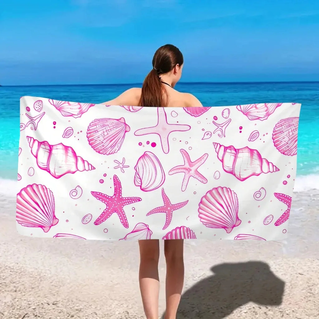 Seashell & Starfish Beach Towel | Coastal Print Pool Towel