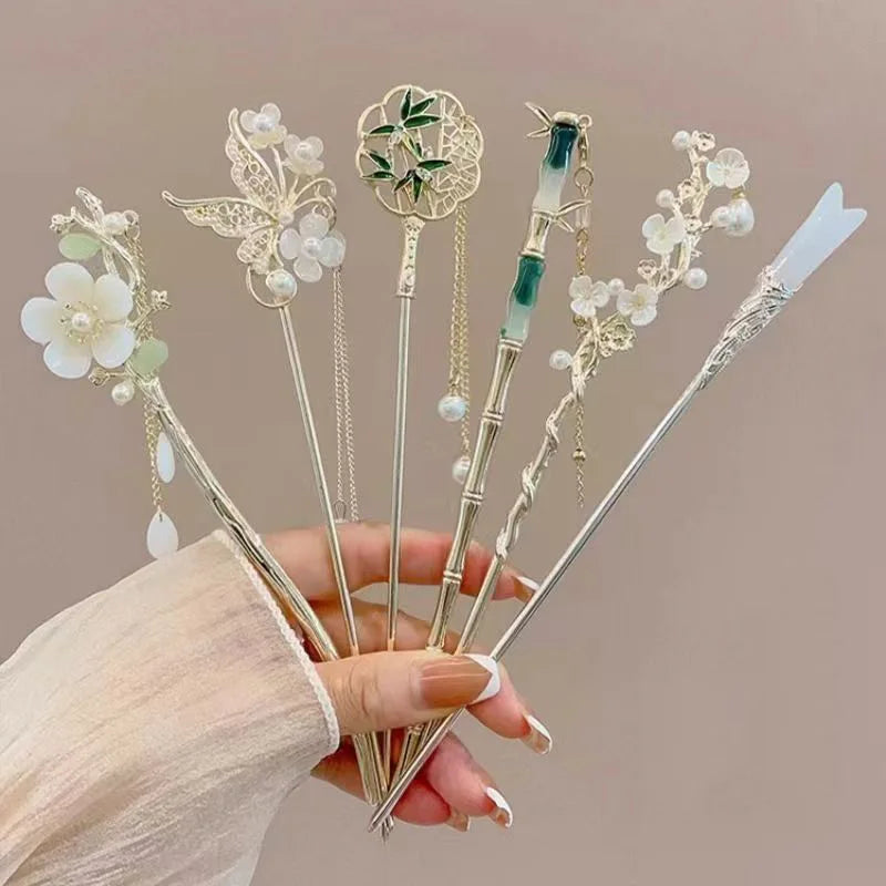 Chinese Floral Hair Stick | Elegant Tassel Hairpin for Women