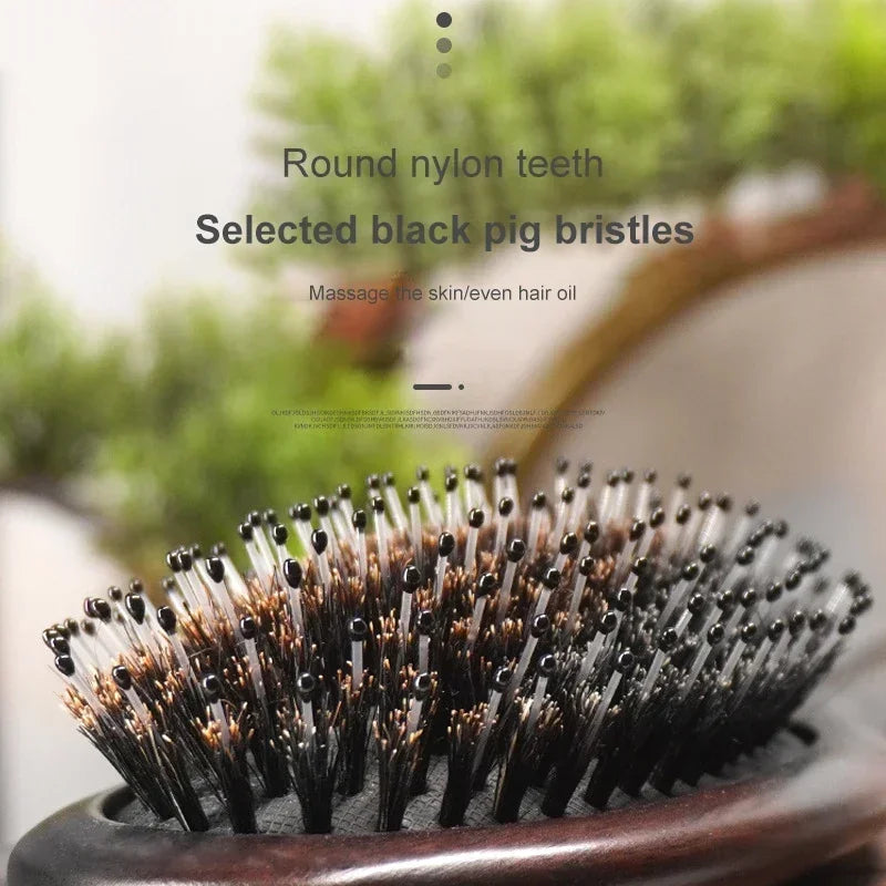 Sandalwood Boar Bristle Hair Brush | Scalp Massage & Detangling Paddle Brush