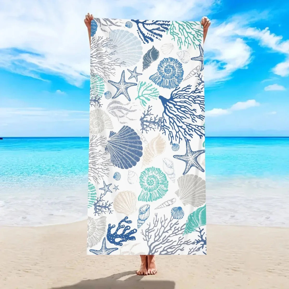 Seashell & Starfish Beach Towel | Coastal Print Pool Towel