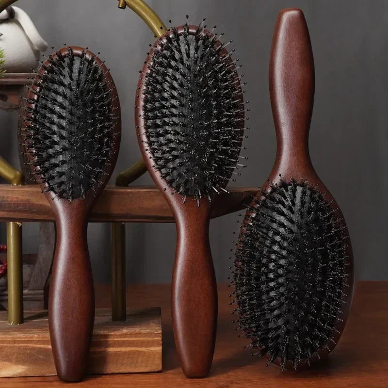 Sandalwood Boar Bristle Hair Brush | Scalp Massage & Detangling Paddle Brush