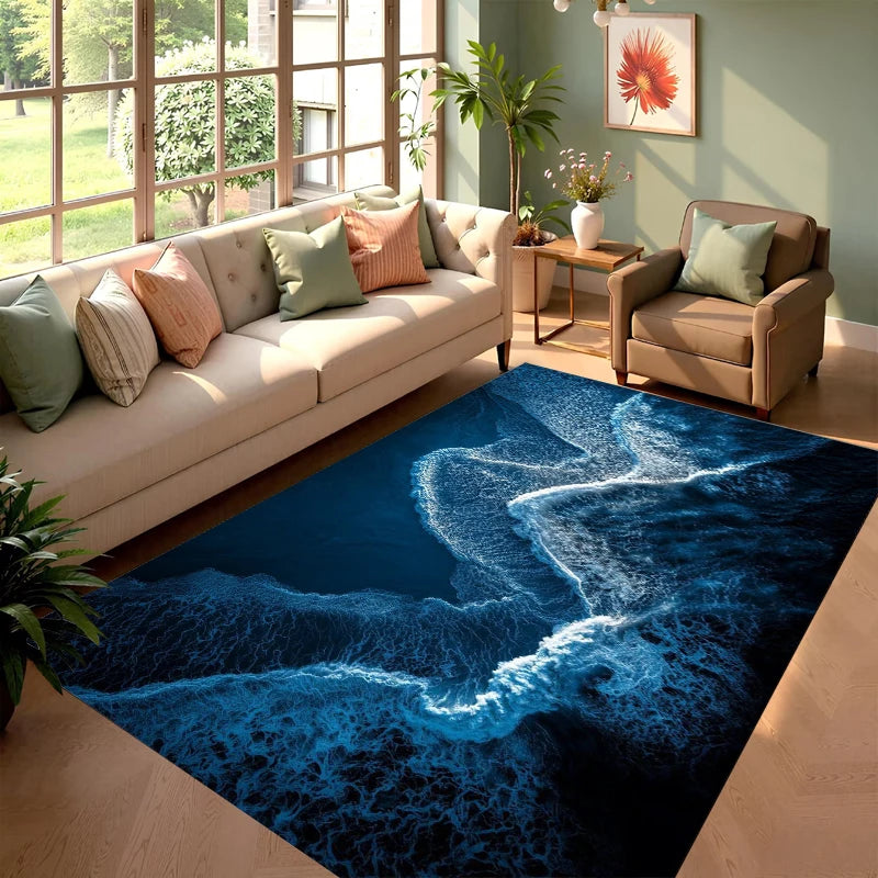 Ocean Wave Rug | Coastal Aesthetic Area Carpet for Bedroom, Living Room & Bathroom