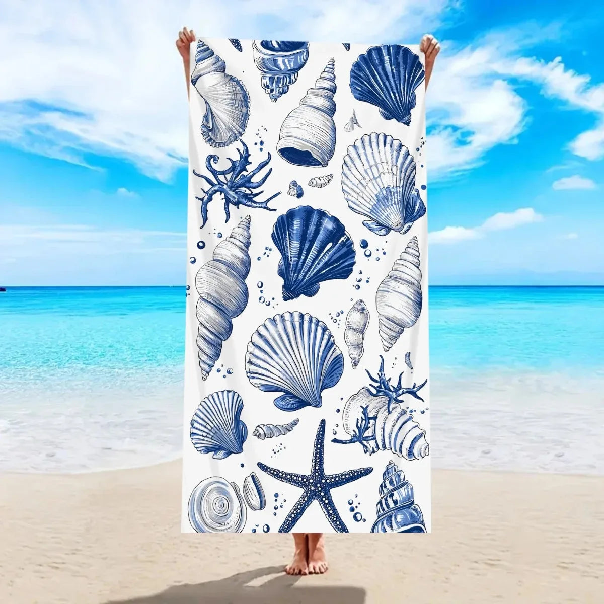 Seashell & Starfish Beach Towel | Coastal Print Pool Towel