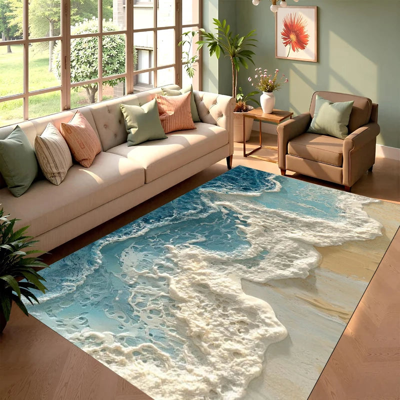 Ocean Wave Rug | Coastal Aesthetic Area Carpet for Bedroom, Living Room & Bathroom