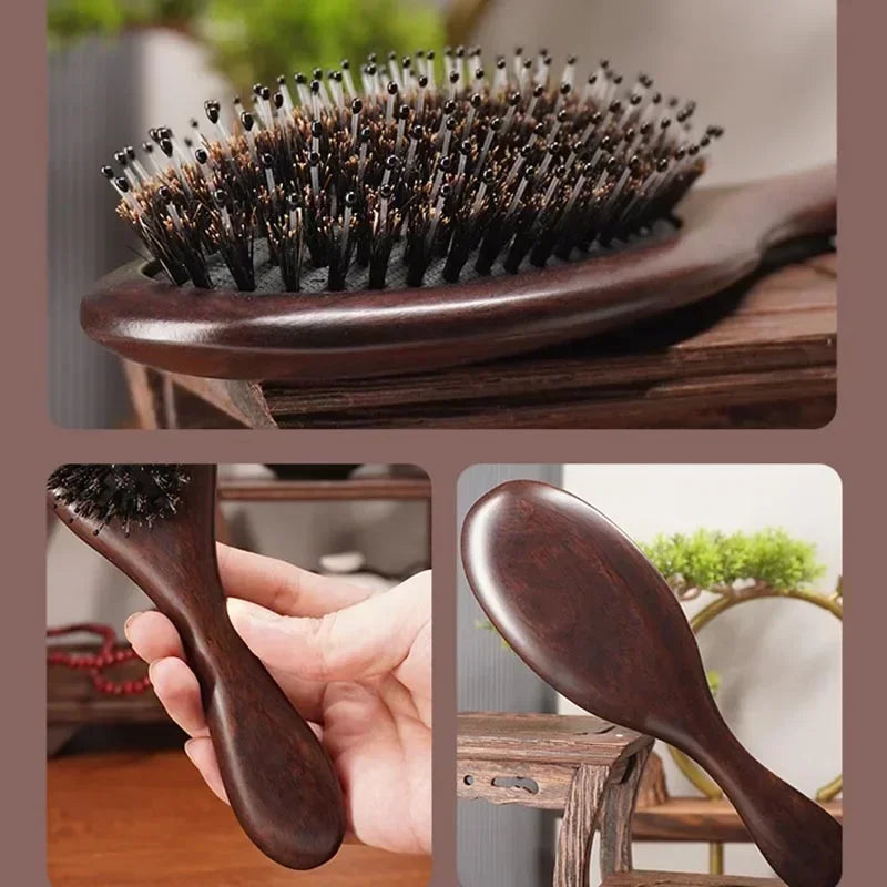 Sandalwood Boar Bristle Hair Brush | Scalp Massage & Detangling Paddle Brush