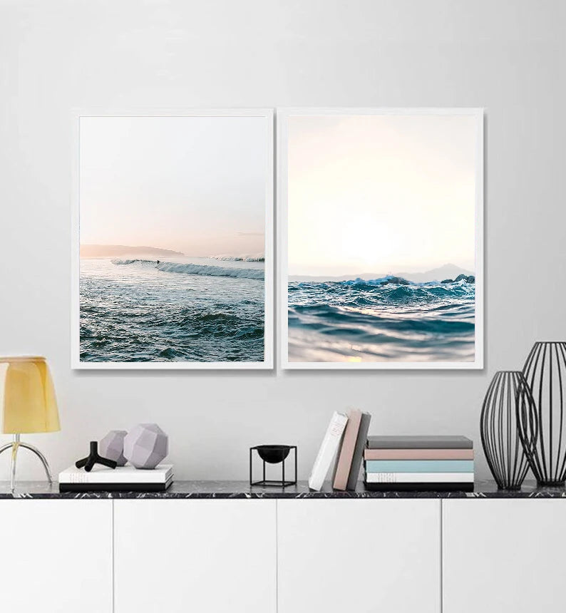Ocean Waves Canvas Wall Art | Coastal Seascape Print | Beachy Home Decor