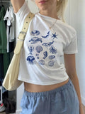 Ocean Vibes Crew Neck Tee | Aesthetic Animal Print Top
