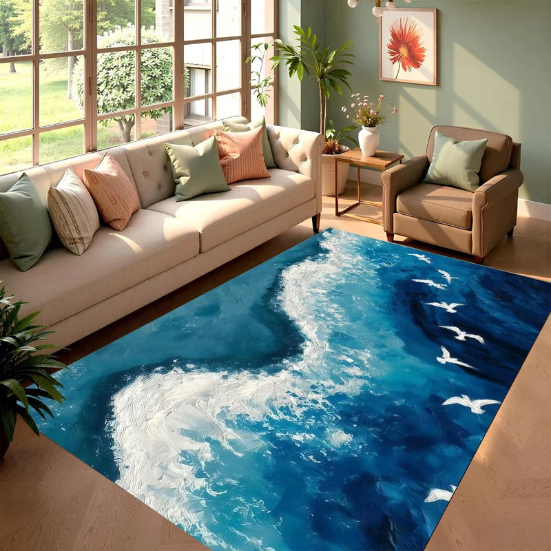 Ocean Wave Rug | Coastal Aesthetic Area Carpet for Bedroom, Living Room & Bathroom