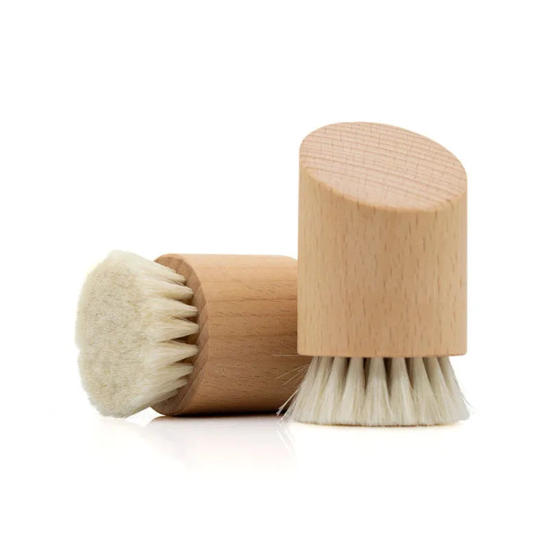 Soft Bristle Face Cleansing Brush | Wood Handle Facial Massage & Pore Care