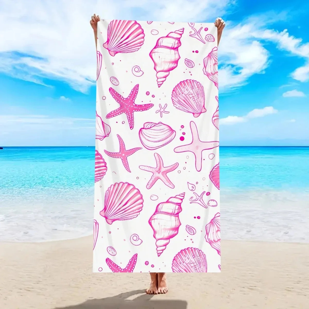 Seashell & Starfish Beach Towel | Coastal Print Pool Towel