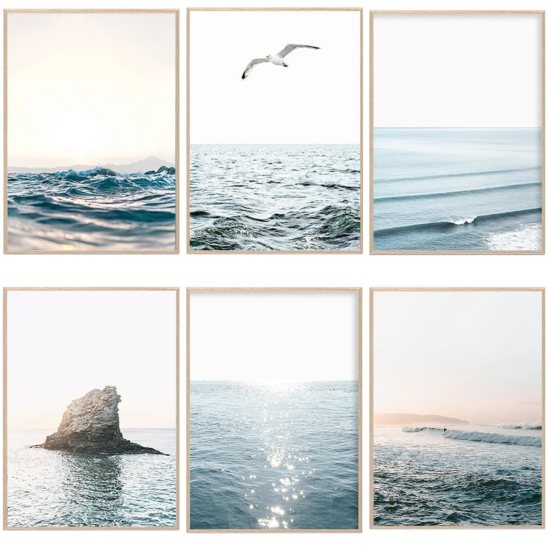 Ocean Waves Canvas Wall Art | Coastal Seascape Print | Beachy Home Decor