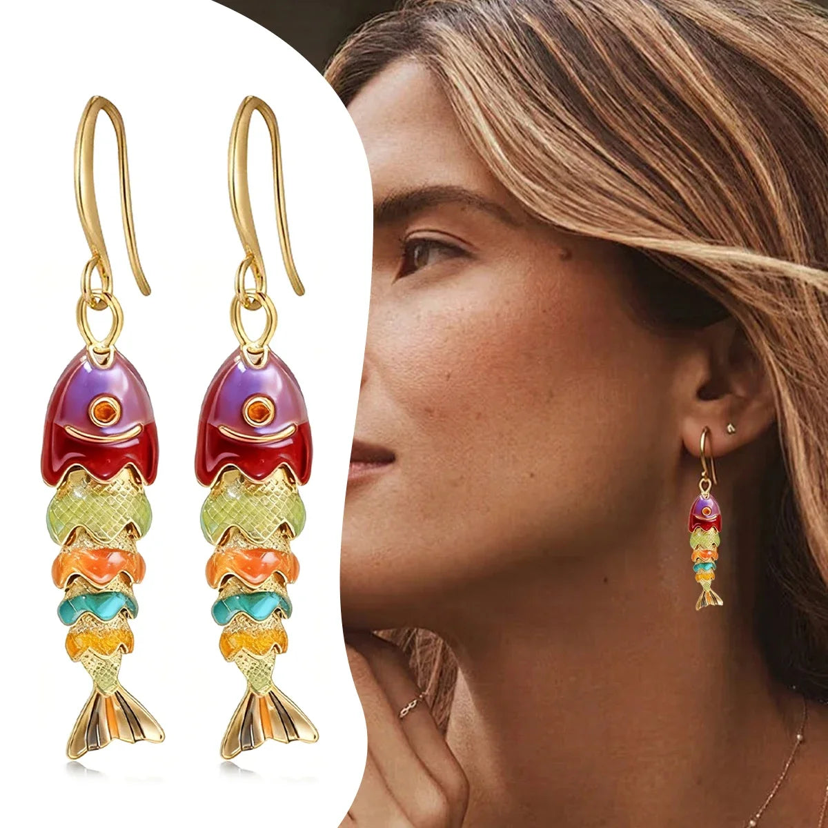 Lucky Fish Drop Earrings | 18K Gold Plated
