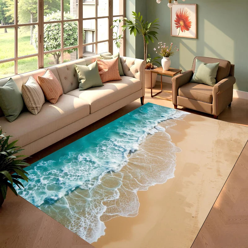 Ocean Wave Rug | Coastal Aesthetic Area Carpet for Bedroom, Living Room & Bathroom