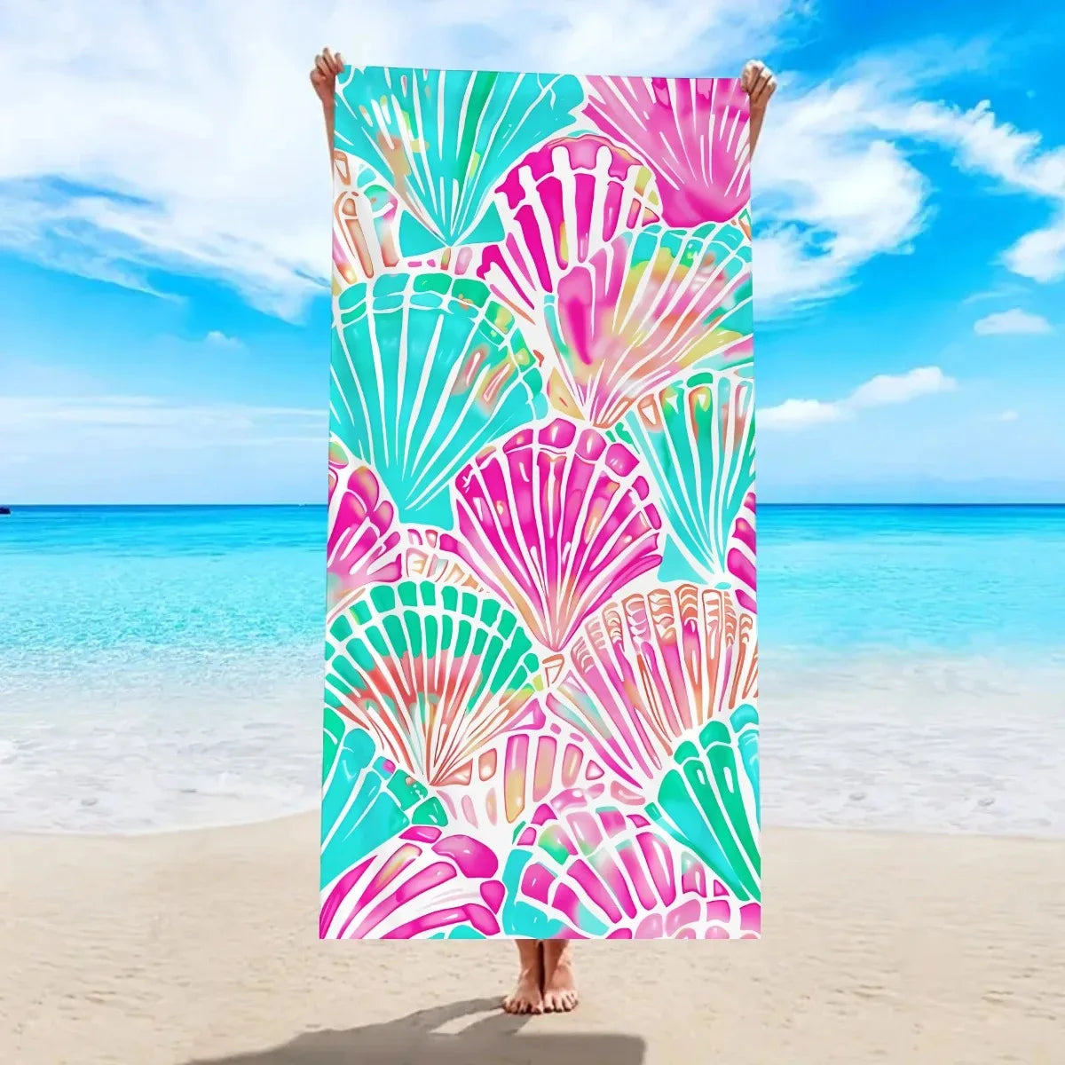 Seashell & Starfish Beach Towel | Coastal Print Pool Towel