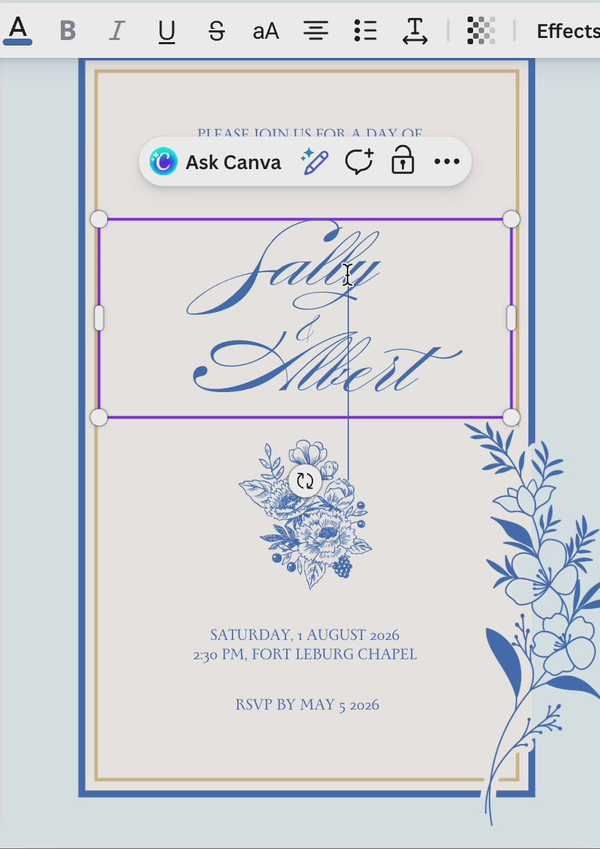 Something Blue Floral Wedding Invitation Template | Editable Canva Invite, Instant Download