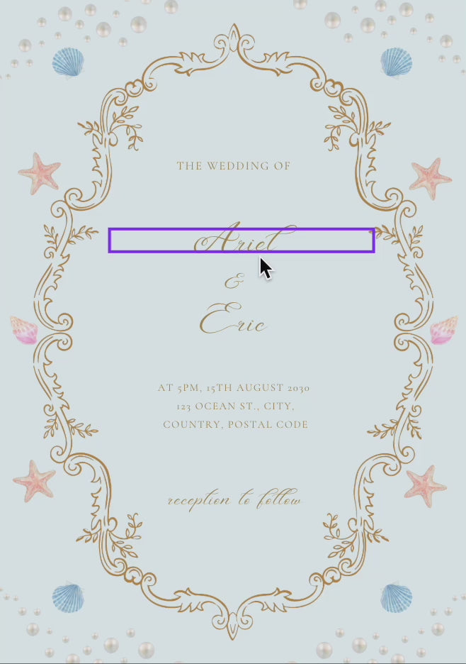 Ocean Wedding Invitation Suite | Editable Beach Wedding Invite Template with RSVP and Details Card | Coastal Seashell and Starfish Design | Printable